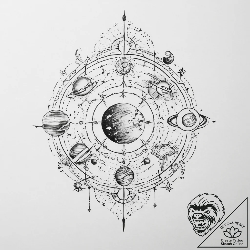 Tattoo sketch cosmic world - tattoo sketch (№1757175168_0, 06.09.2025 16:12) — tattoovalue.net