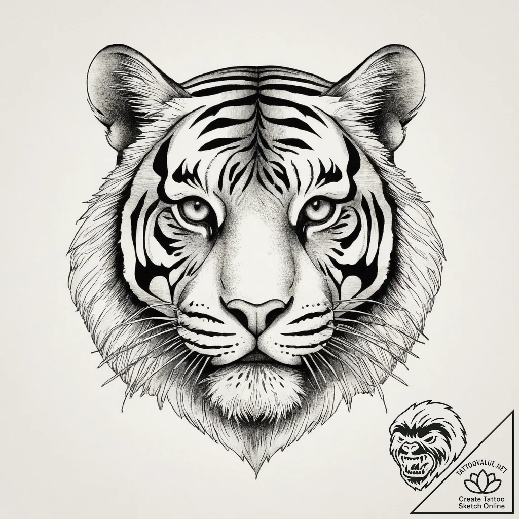 Tattoo sketch tiger in camouflage, artistic t... - tattoo sketch (№1757175763_0, 06.09.2025 16:22) — tattoovalue.net