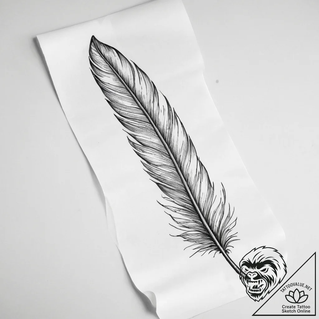 Tattoo sketch old scroll with a feather - tattoo sketch (№1757180759_0, 06.09.2025 17:45) — tattoovalue.net