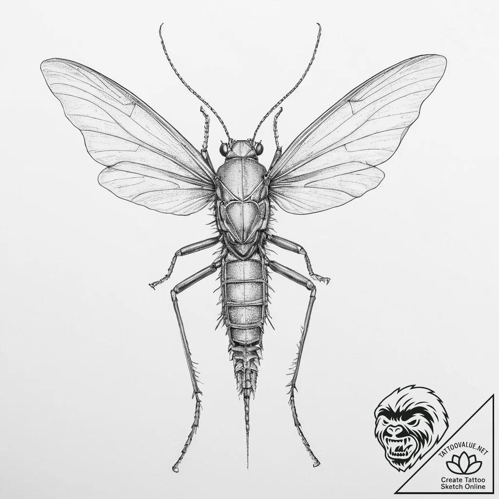Tattoo sketch katydid - tattoo sketch (№1757182563_0, 06.09.2025 18:16) — tattoovalue.net