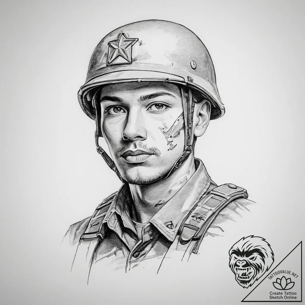 Tattoo sketch soldier with a paper - tattoo sketch (№1757185760_0, 06.09.2025 19:09) — tattoovalue.net