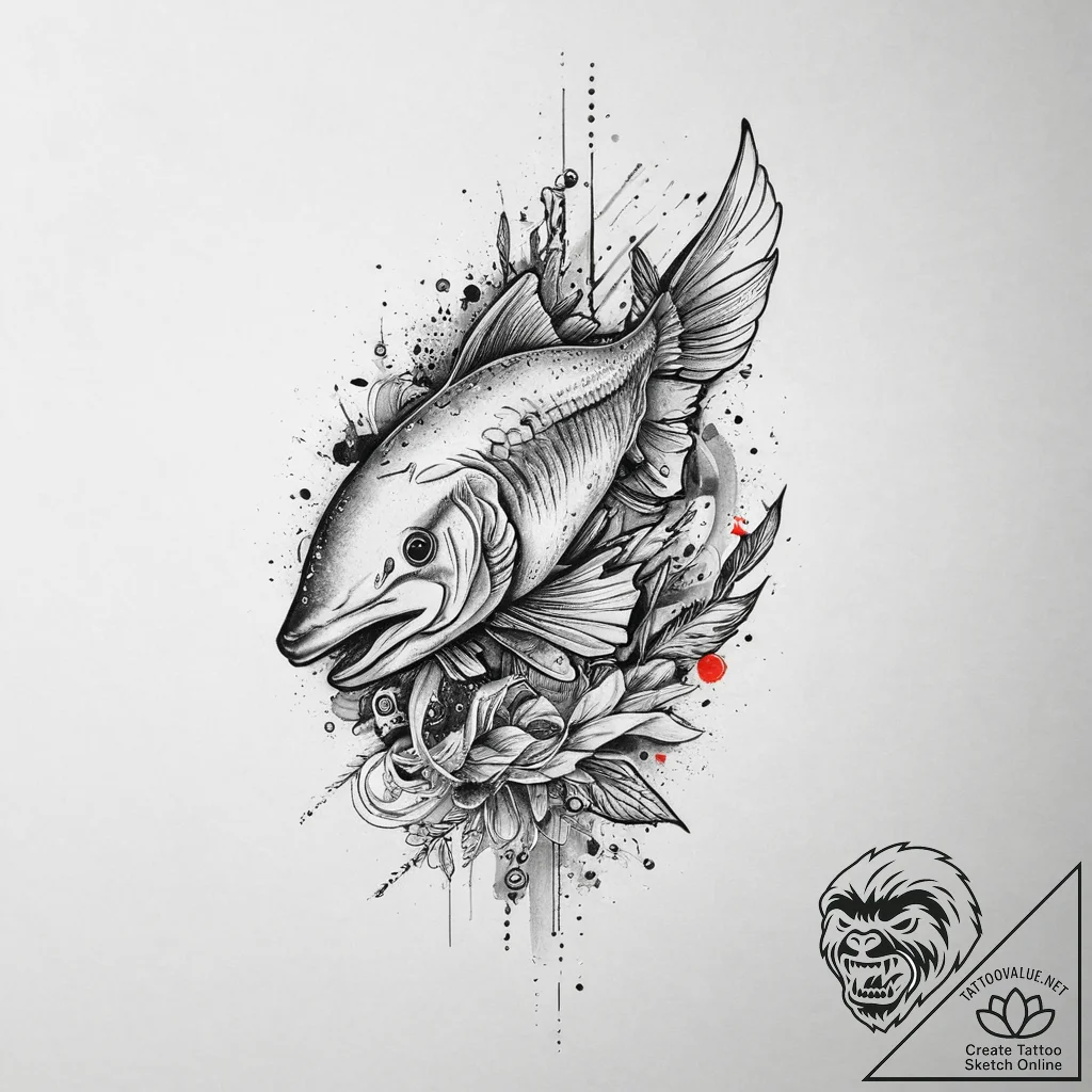 Tattoo sketch salmon, tattoo line art, black... - tattoo sketch (№1757187761_0, 06.09.2025 19:42) — tattoovalue.net