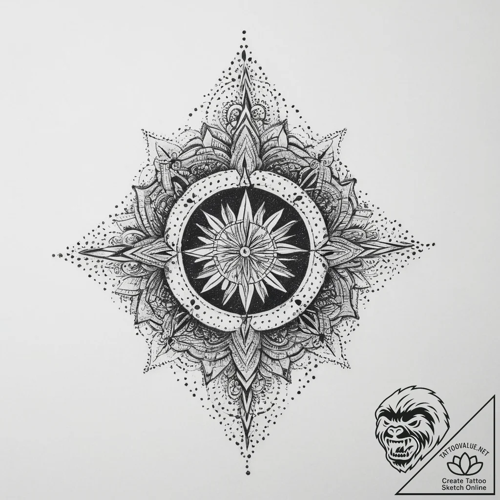 Tattoo sketch sacred calm, ink illustration f... - tattoo sketch (№1757188550_0, 06.09.2025 19:55) — tattoovalue.net