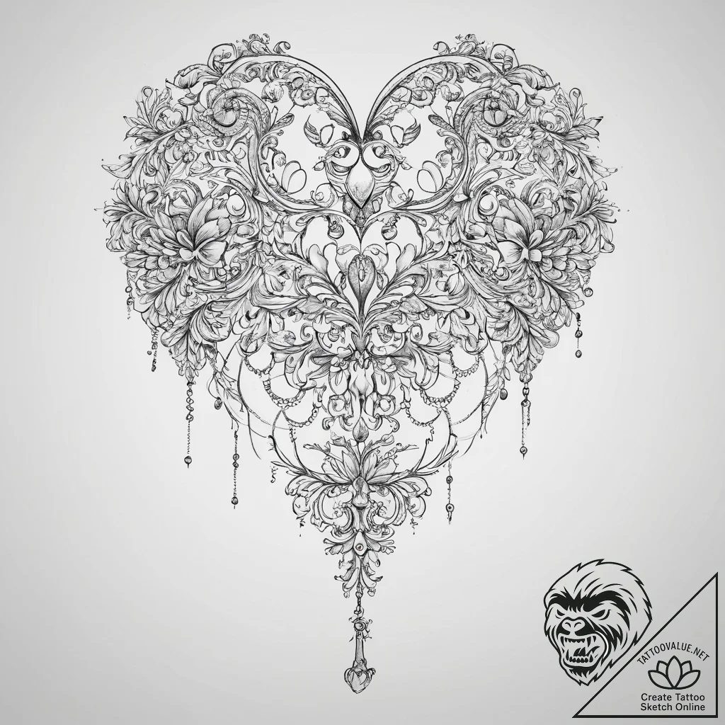 Tattoo sketch heart with a key, concept art f... - tattoo sketch (№1757188748_0, 06.09.2025 19:59) — tattoovalue.net
