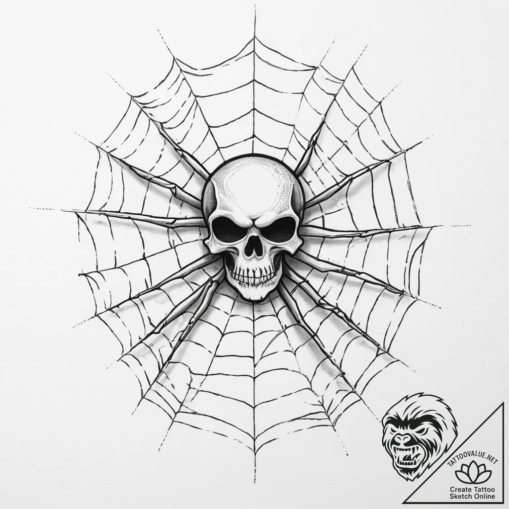 Tattoo sketch узор в виде черепа с паутиной - tattoo sketch (№1757189347_0, 06.09.2025 20:09) — tattoovalue.net