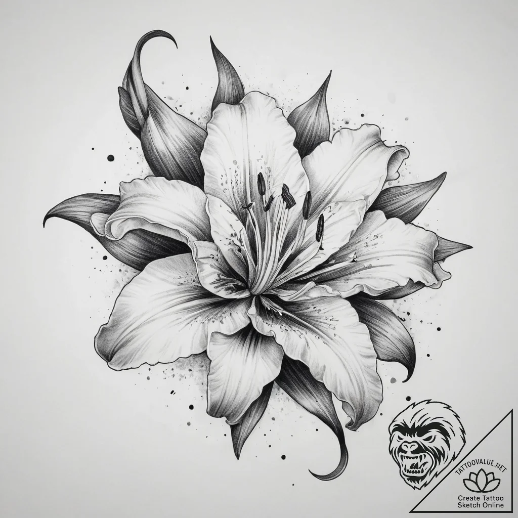 Tattoo sketch cosmic lily, ink illustration f... - tattoo sketch (№1757194152_0, 06.09.2025 21:29) — tattoovalue.net