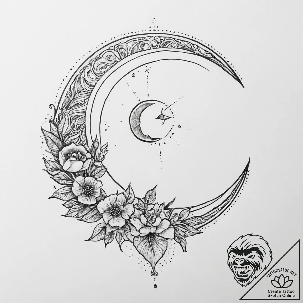 Tattoo sketch moon tattoo, concept art for ta... - tattoo sketch (№1757194749_0, 06.09.2025 21:39) — tattoovalue.net