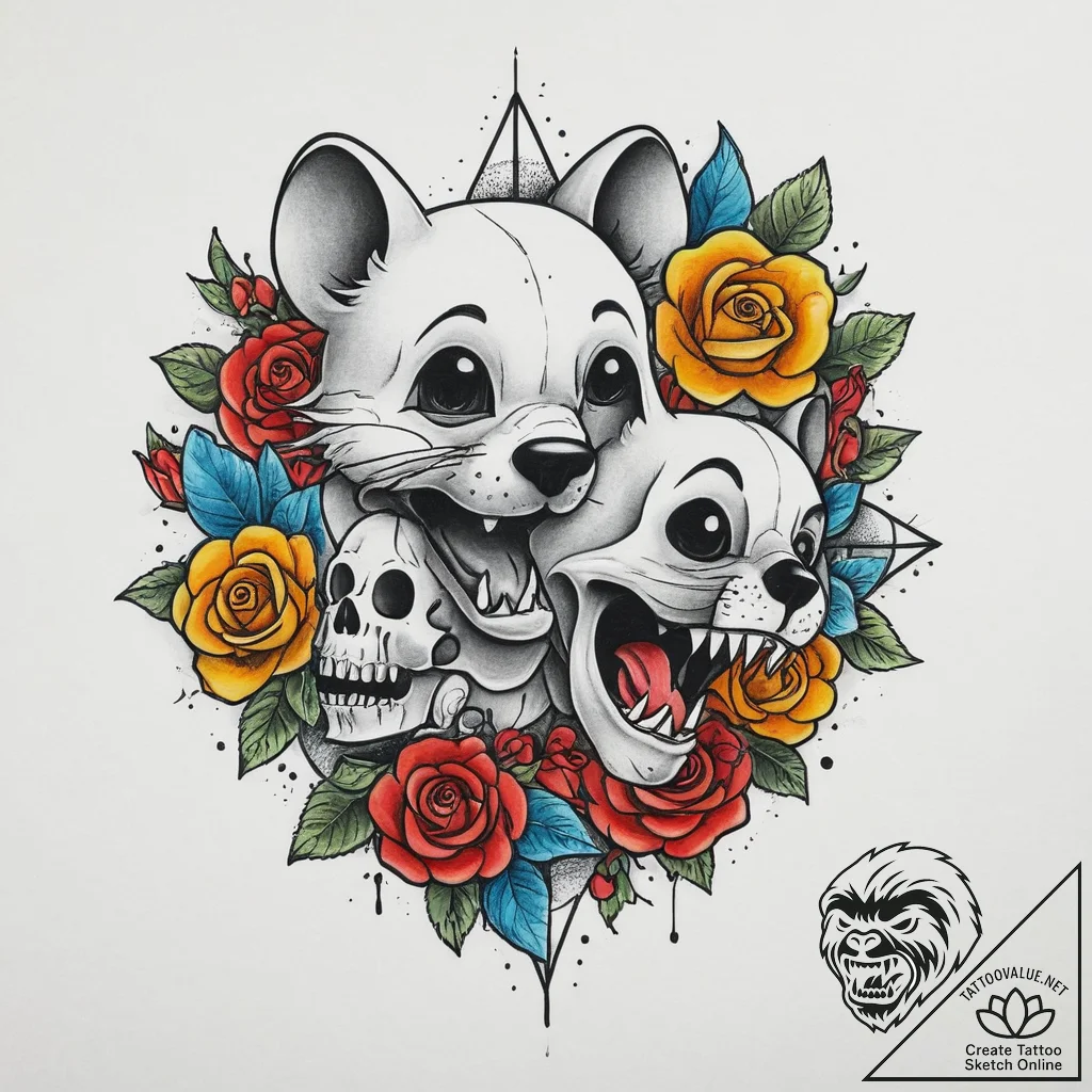 Tattoo sketch tom and jerry with a bear, tatt... - tattoo sketch (№1757195750_0, 06.09.2025 21:55) — tattoovalue.net