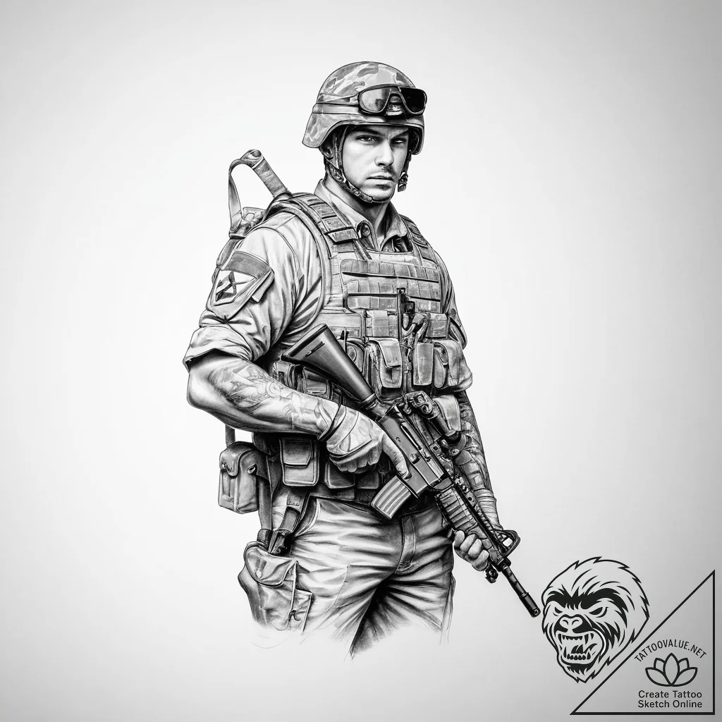 Tattoo sketch soldier with a paper - tattoo sketch (№1757198753_0, 06.09.2025 22:45) — tattoovalue.net