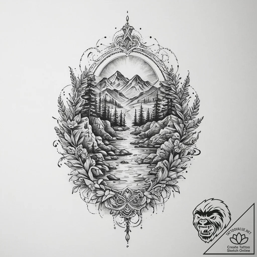 Tattoo sketch divine stream - tattoo sketch (№1757198958_0, 06.09.2025 22:49) — tattoovalue.net