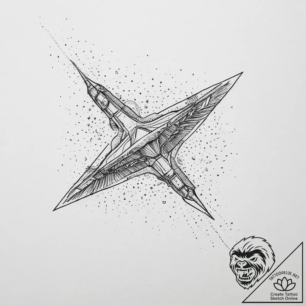 Tattoo sketch cosmic plane, tattoo line art,... - tattoo sketch (№1757199155_0, 06.09.2025 22:52) — tattoovalue.net
