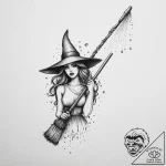 Tattoo sketch broom with a witch, tattoo sket… – tattoo sketch (№1757200160_0, 06.09.2025 23:09) — tattoovalue.net