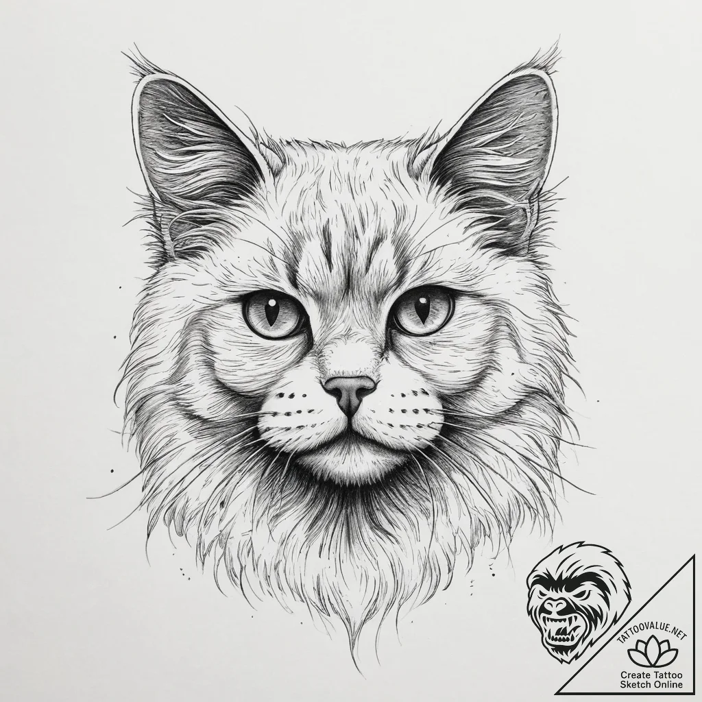 Tattoo sketch persian cat, ink illustration f... - tattoo sketch (№1757200956_0, 06.09.2025 23:22) — tattoovalue.net