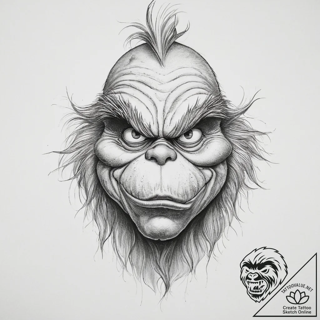 Tattoo sketch the grinch with a claw, artisti... - tattoo sketch (№1757202749_0, 06.09.2025 23:52) — tattoovalue.net
