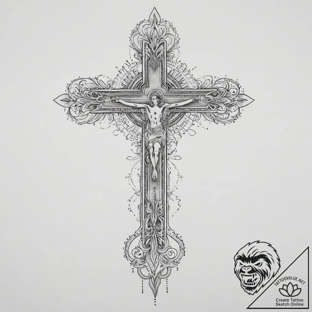 Tattoo sketch blessed portrayal, tattoo flash... - tattoo sketch (№1757204953_0, 07.09.2025 00:29) — tattoovalue.net