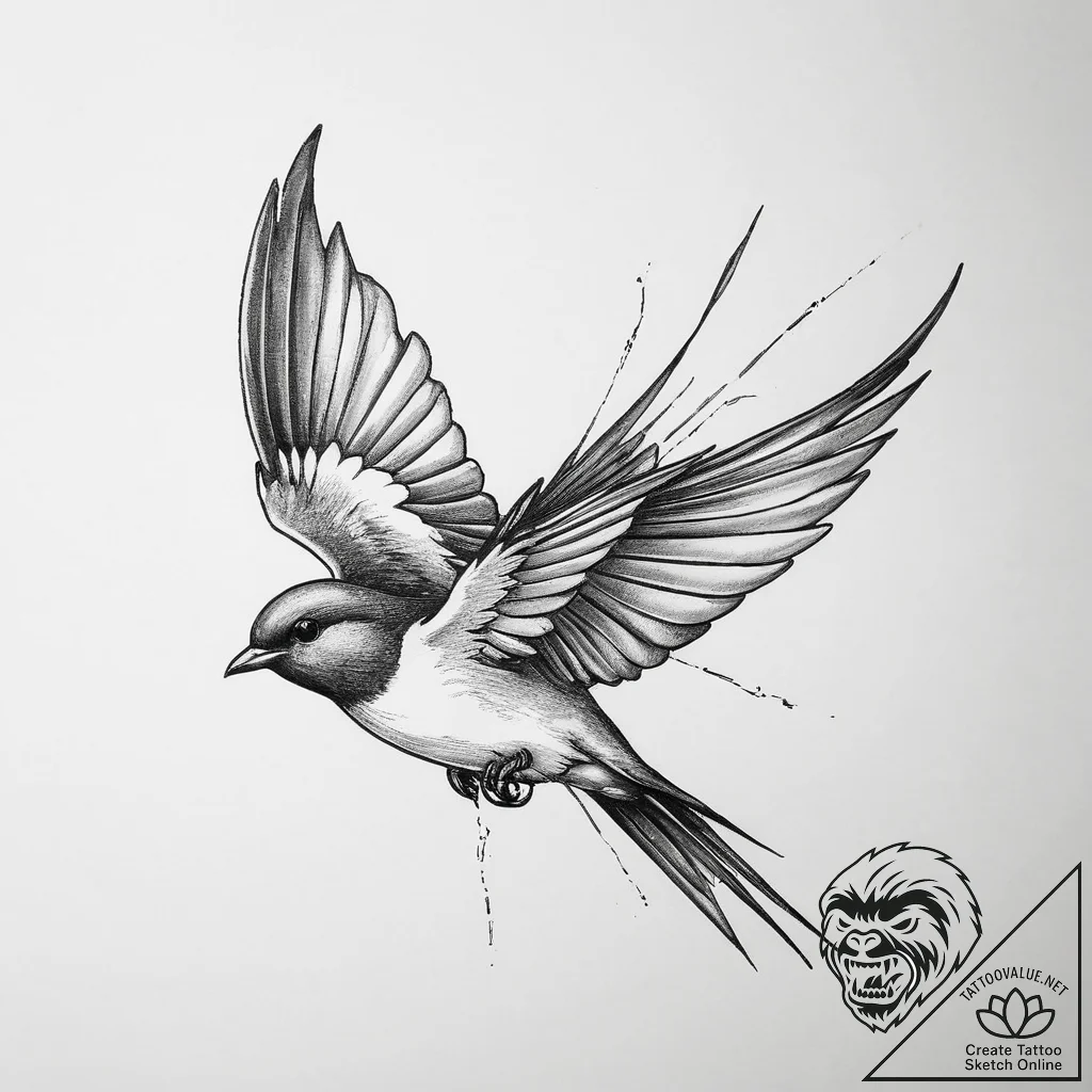 Tattoo sketch old school ласточка - tattoo sketch (№1757206735_0, 07.09.2025 00:58) — tattoovalue.net