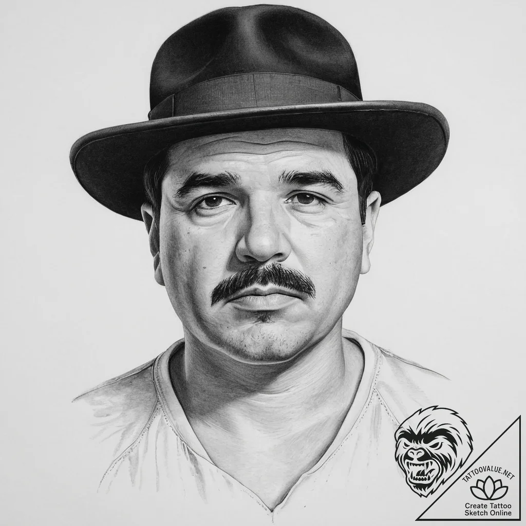 Tattoo sketch joaquin "el chapo" guzman with... - tattoo sketch (№1757207530_0, 07.09.2025 01:12) — tattoovalue.net