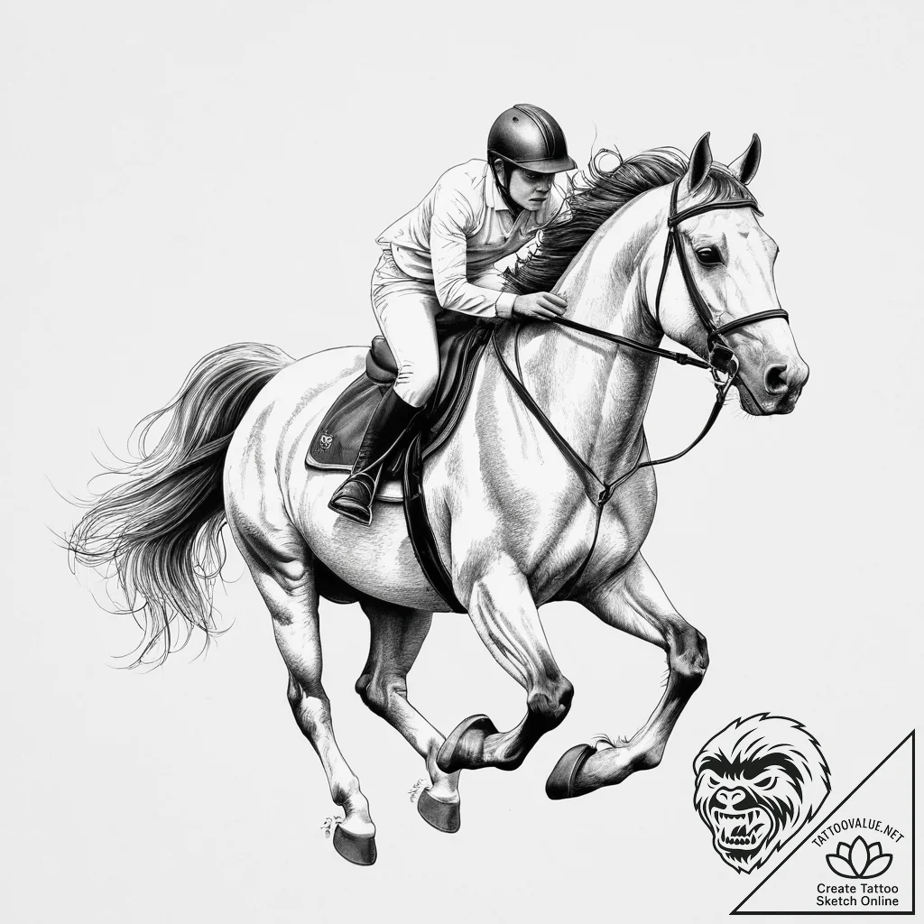 Tattoo sketch equestrian a horse jumping, tat... - tattoo sketch (№1757208527_0, 07.09.2025 01:28) — tattoovalue.net