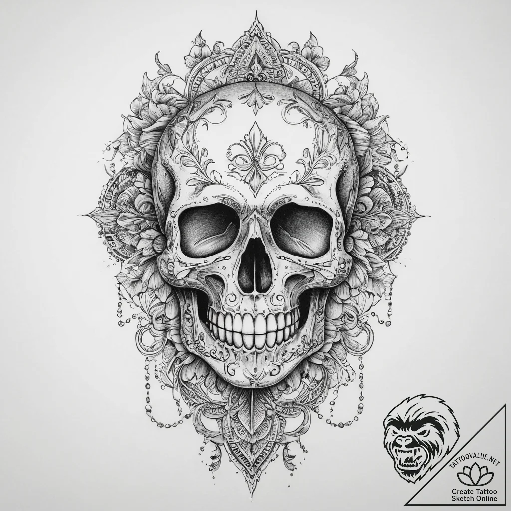 Tattoo sketch skull with a saying, tattoo lin... - tattoo sketch (№1757208722_0, 07.09.2025 01:32) — tattoovalue.net