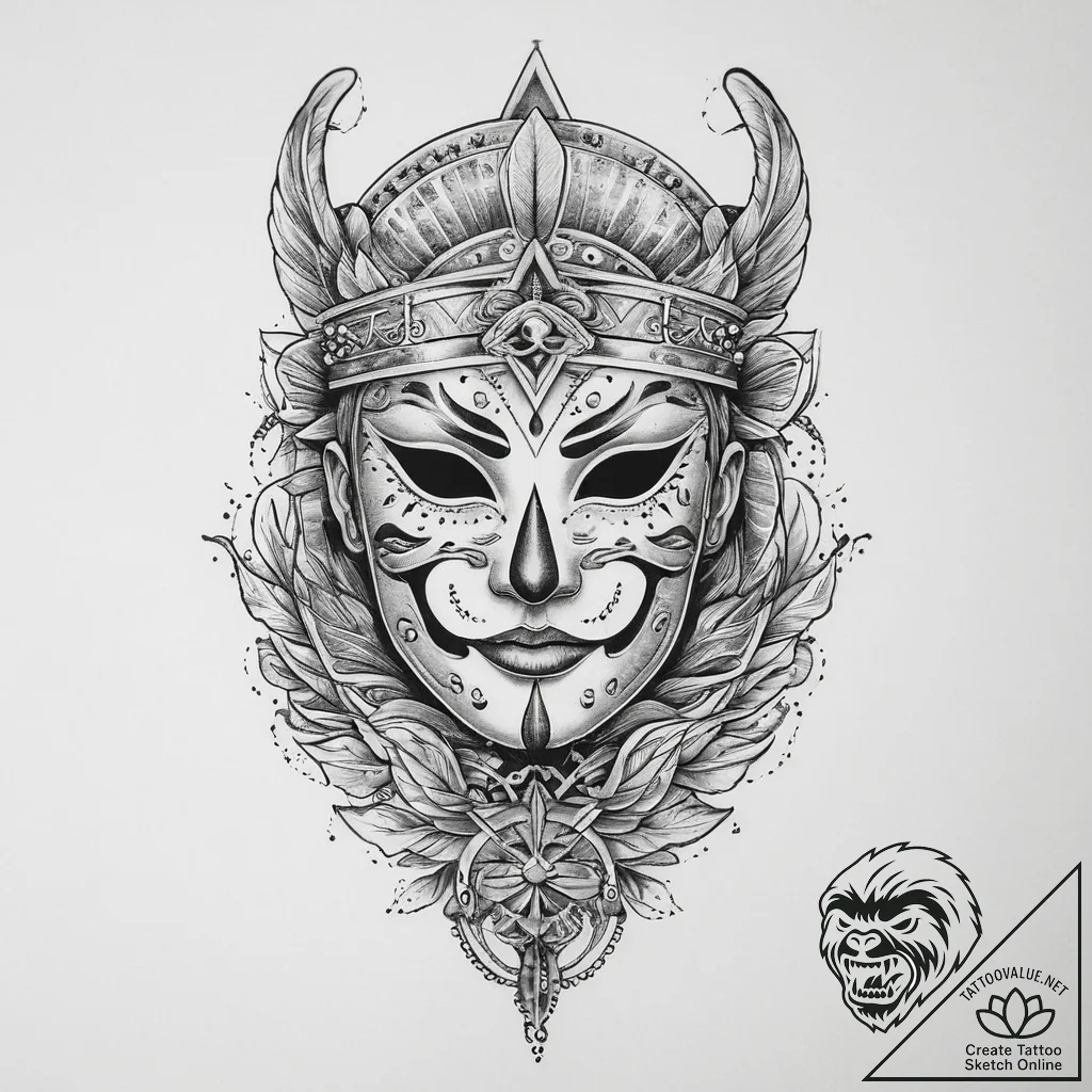 Tattoo sketch mask, tattoo drawing outline, f... - tattoo sketch (№1757208925_0, 07.09.2025 01:35) — tattoovalue.net