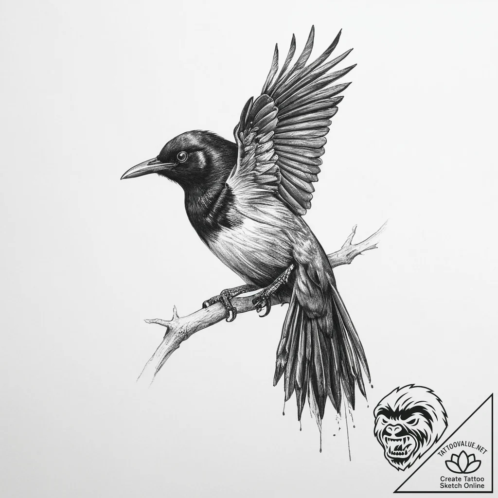 Tattoo sketch grackle - tattoo sketch (№1757210329_0, 07.09.2025 01:58) — tattoovalue.net