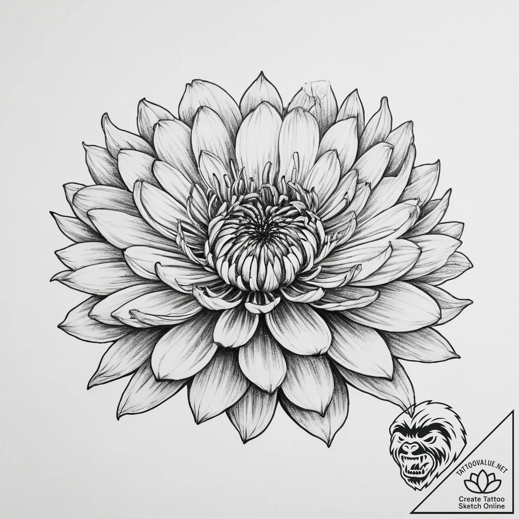 Tattoo sketch chrysanthemum flower - tattoo sketch (№1757211928_0, 07.09.2025 02:25) — tattoovalue.net