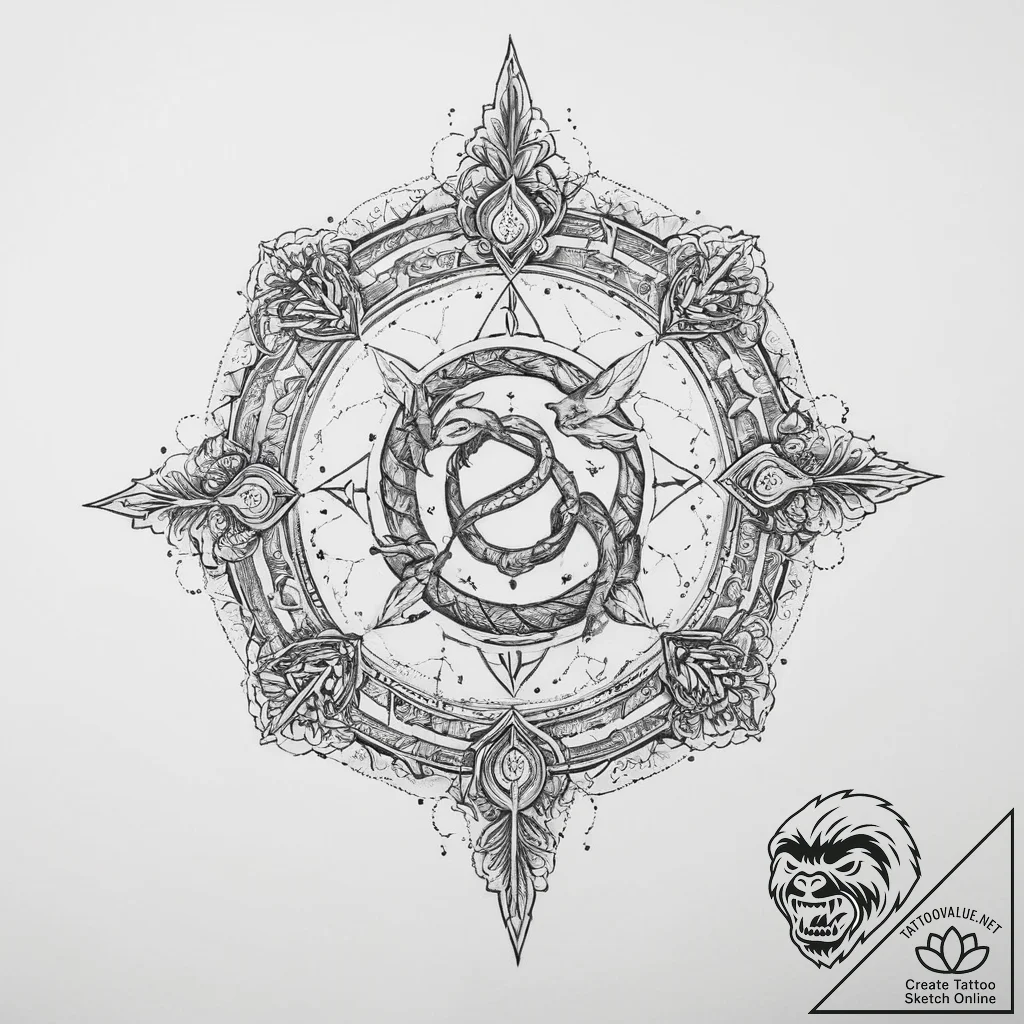 Tattoo sketch magical grimoire with a serpent... - tattoo sketch (№1757212126_0, 07.09.2025 02:28) — tattoovalue.net