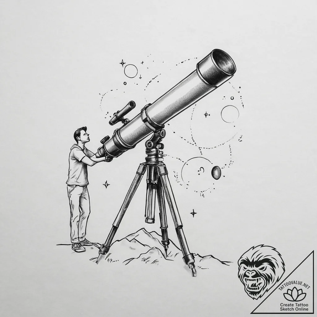 Tattoo sketch astronomer a person with a tele... - tattoo sketch (№1757215131_0, 07.09.2025 03:18) — tattoovalue.net