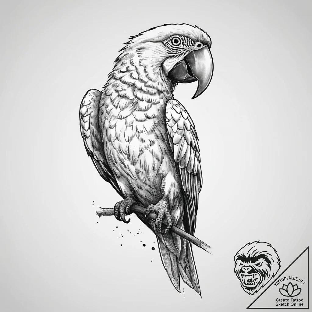Tattoo sketch macaw, ink illustration for tat... - tattoo sketch (№1757215327_0, 07.09.2025 03:22) — tattoovalue.net