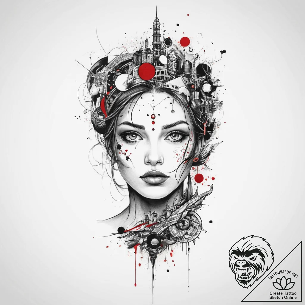 Tattoo sketch cosmic fable, tattoo line art,... - tattoo sketch (№1757215918_0, 07.09.2025 03:31) — tattoovalue.net