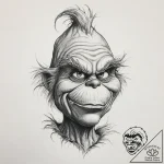 Tattoo sketch the grinch with a song, artisti… – tattoo sketch (№1757217508_0, 07.09.2025 03:58) — tattoovalue.net