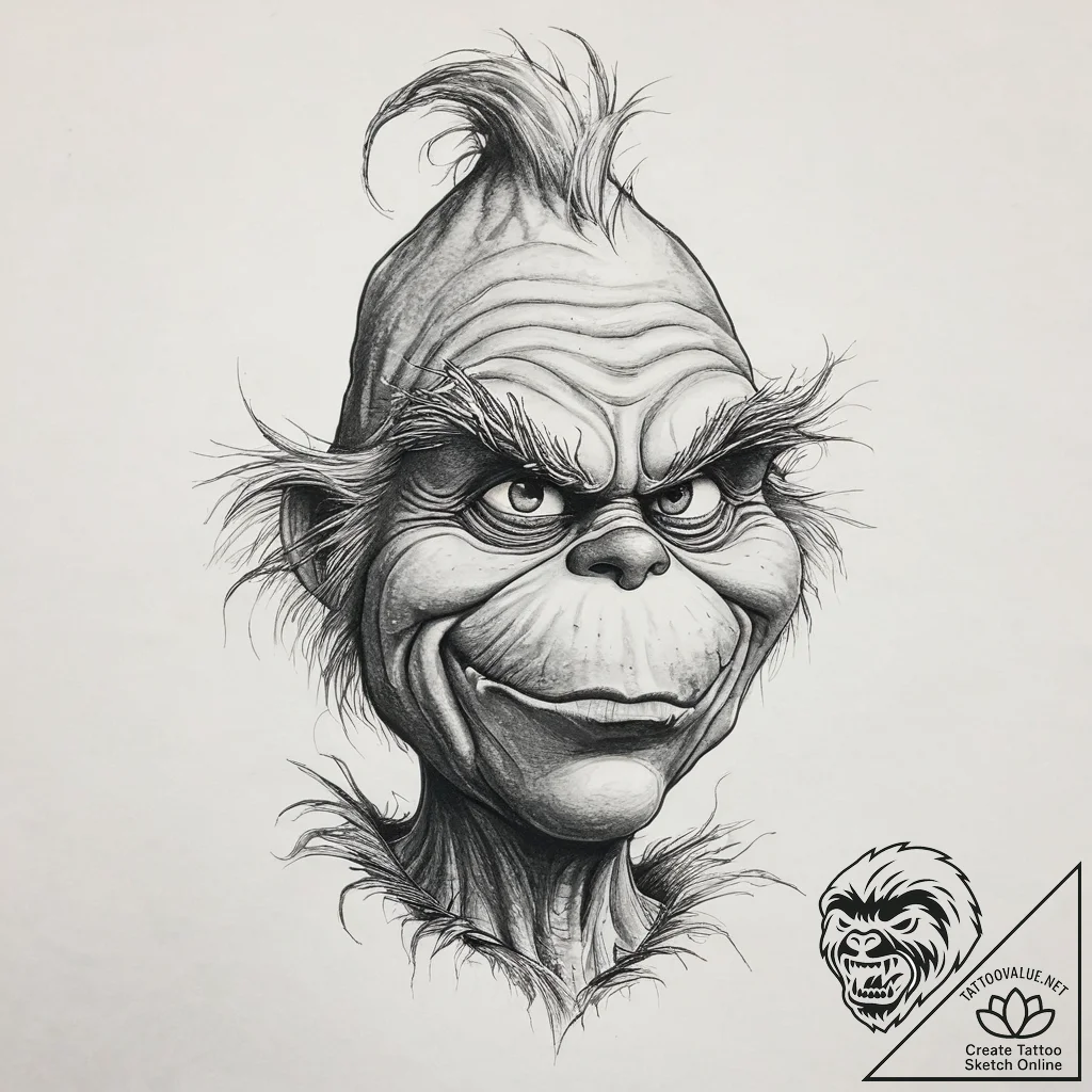 Tattoo sketch the grinch with a song, artisti... - tattoo sketch (№1757217508_0, 07.09.2025 03:58) — tattoovalue.net