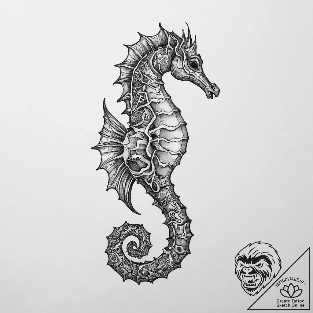 Tattoo sketch seahorse - tattoo sketch (№1757218497_0, 07.09.2025 04:14) — tattoovalue.net