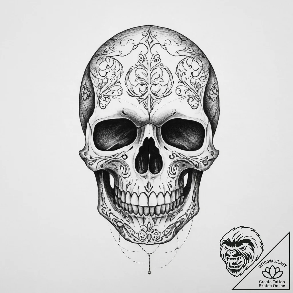 Tattoo sketch skull - tattoo sketch (№1757219090_0, 07.09.2025 04:24) — tattoovalue.net