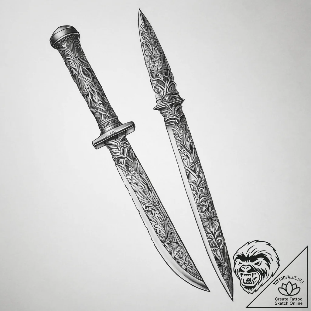Tattoo sketch knife - tattoo sketch (№1757219487_0, 07.09.2025 04:31) — tattoovalue.net