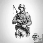 Tattoo sketch soldier with a key – tattoo sketch (№1757220083_0, 07.09.2025 04:41) — tattoovalue.net