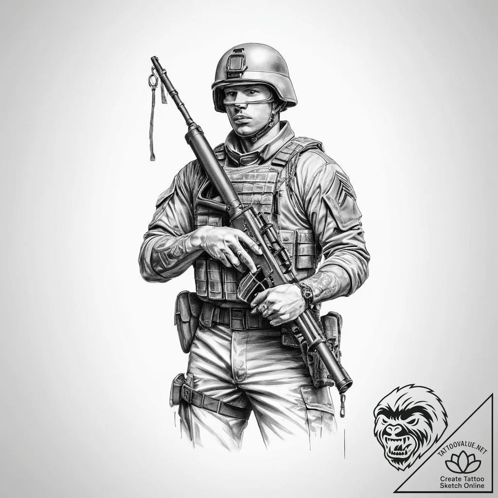 Tattoo sketch soldier with a key - tattoo sketch (№1757220083_0, 07.09.2025 04:41) — tattoovalue.net