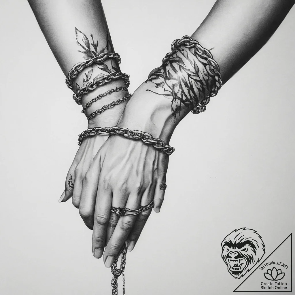 Tattoo sketch hands with a chain - tattoo sketch (№1757220480_0, 07.09.2025 04:48) — tattoovalue.net