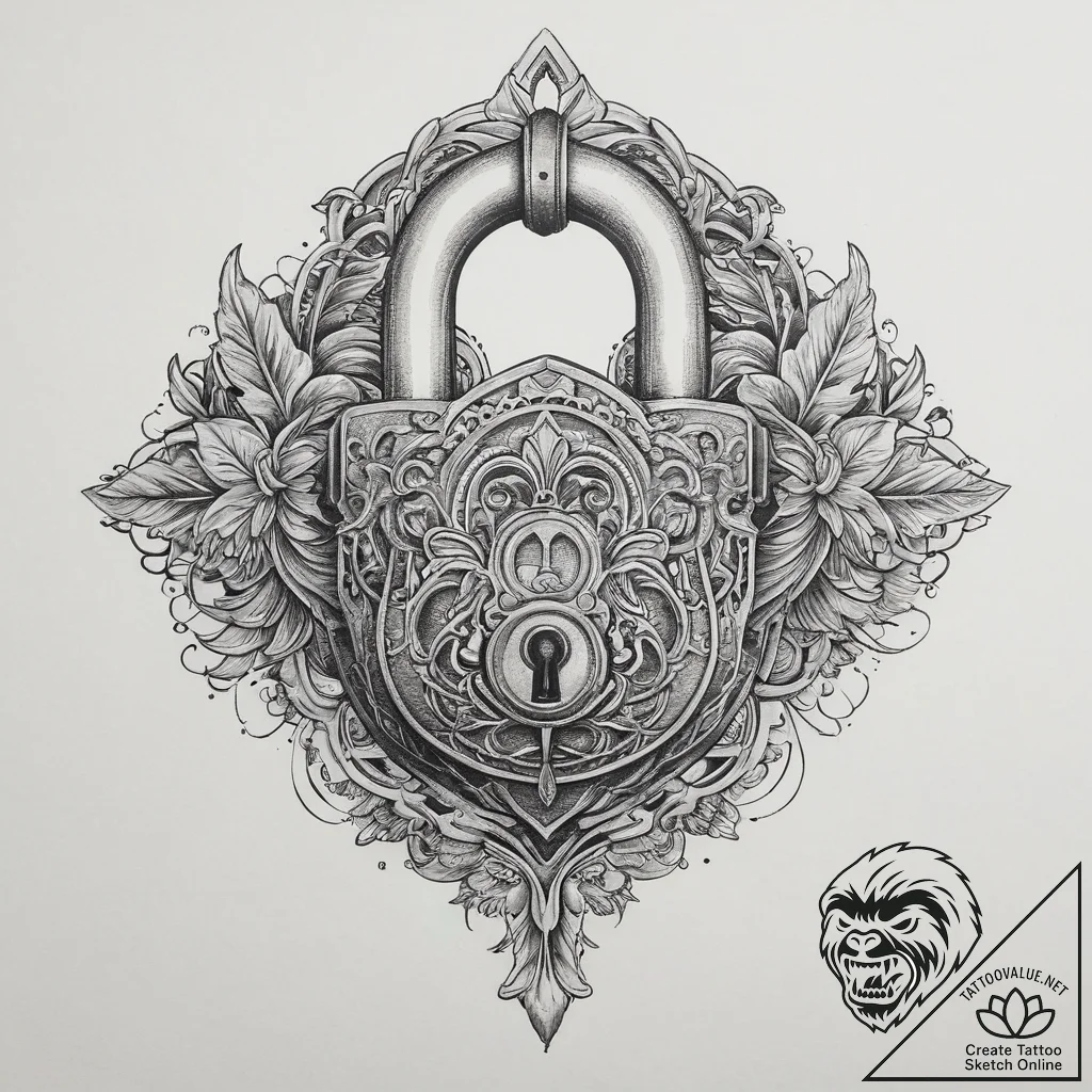 Tattoo hands with a lock, tattoo drawing outl... - tattoo sketch (№1757221275_0, 07.09.2025 05:01) — tattoovalue.net