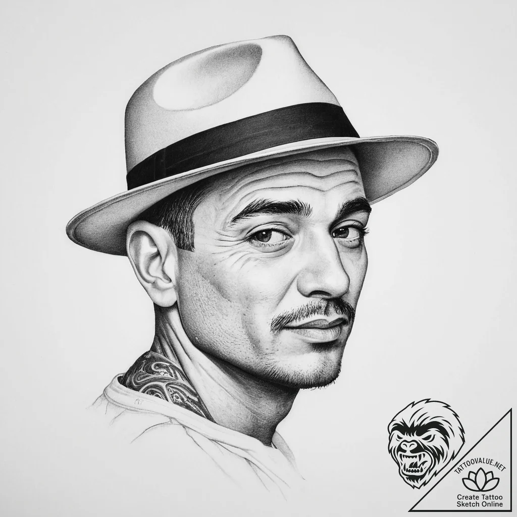 Tattoo sketch vito genovese with a hat - tattoo sketch (№1757222076_0, 07.09.2025 05:14) — tattoovalue.net