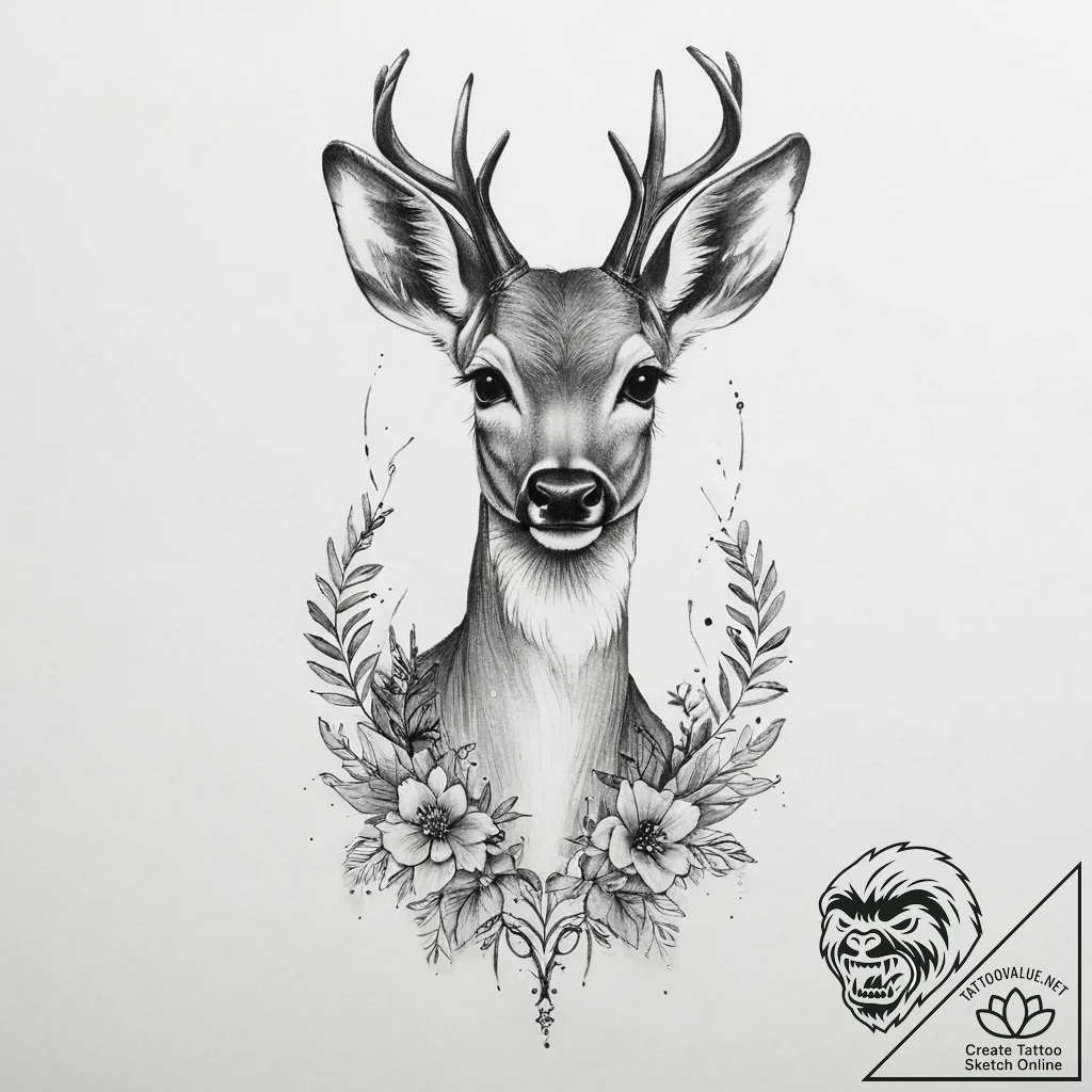 Tattoo sketch graceful fawn tattoo - tattoo sketch (№1757224861_0, 07.09.2025 06:01) — tattoovalue.net