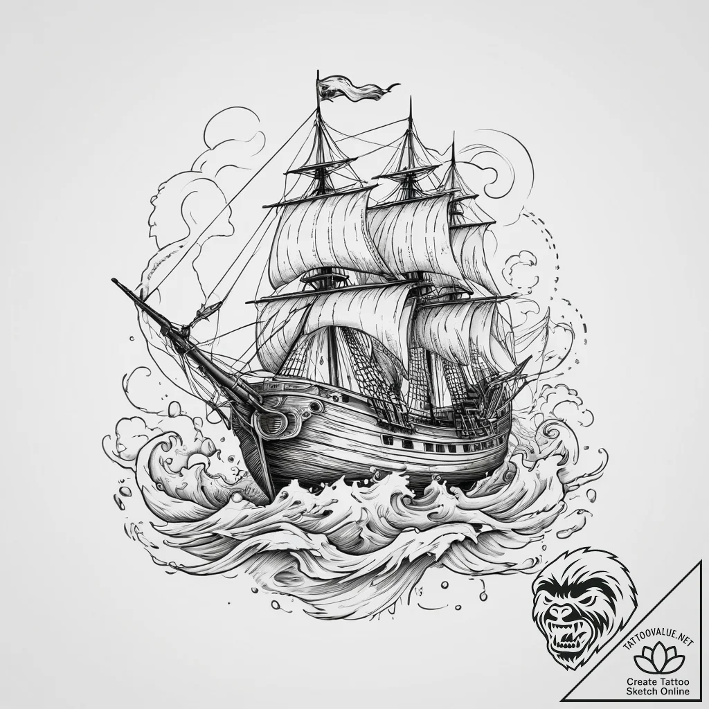 Tattoo sketch kraken attacking ship, artistic... - tattoo sketch (№1757225645_0, 07.09.2025 06:14) — tattoovalue.net