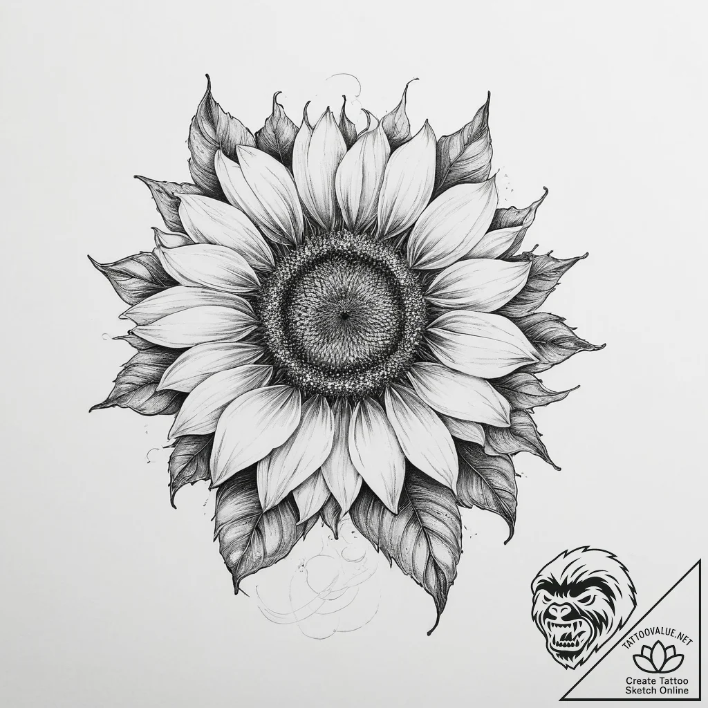 Tattoo sketch sunflower flower - tattoo sketch (№1757226436_0, 07.09.2025 06:27) — tattoovalue.net