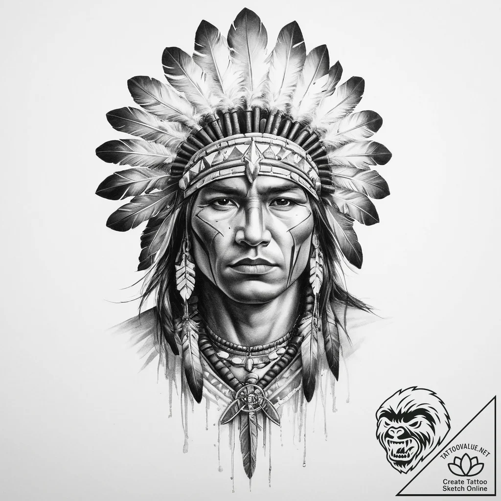 Tattoo sketch native american warrior - tattoo sketch (№1757226833_0, 07.09.2025 06:33) — tattoovalue.net