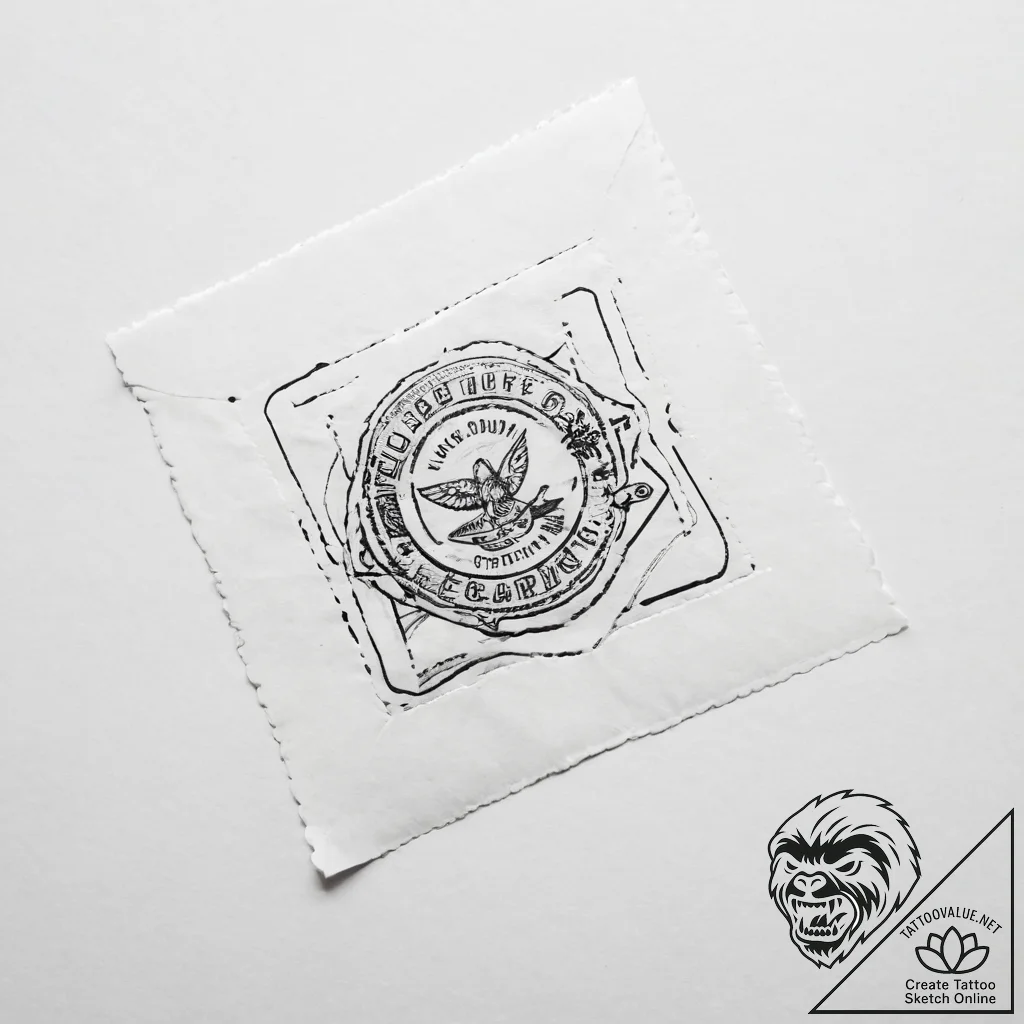 Tattoo sketch mail carrier mailbag and stamp - tattoo sketch (№1757228233_0, 07.09.2025 06:57) — tattoovalue.net