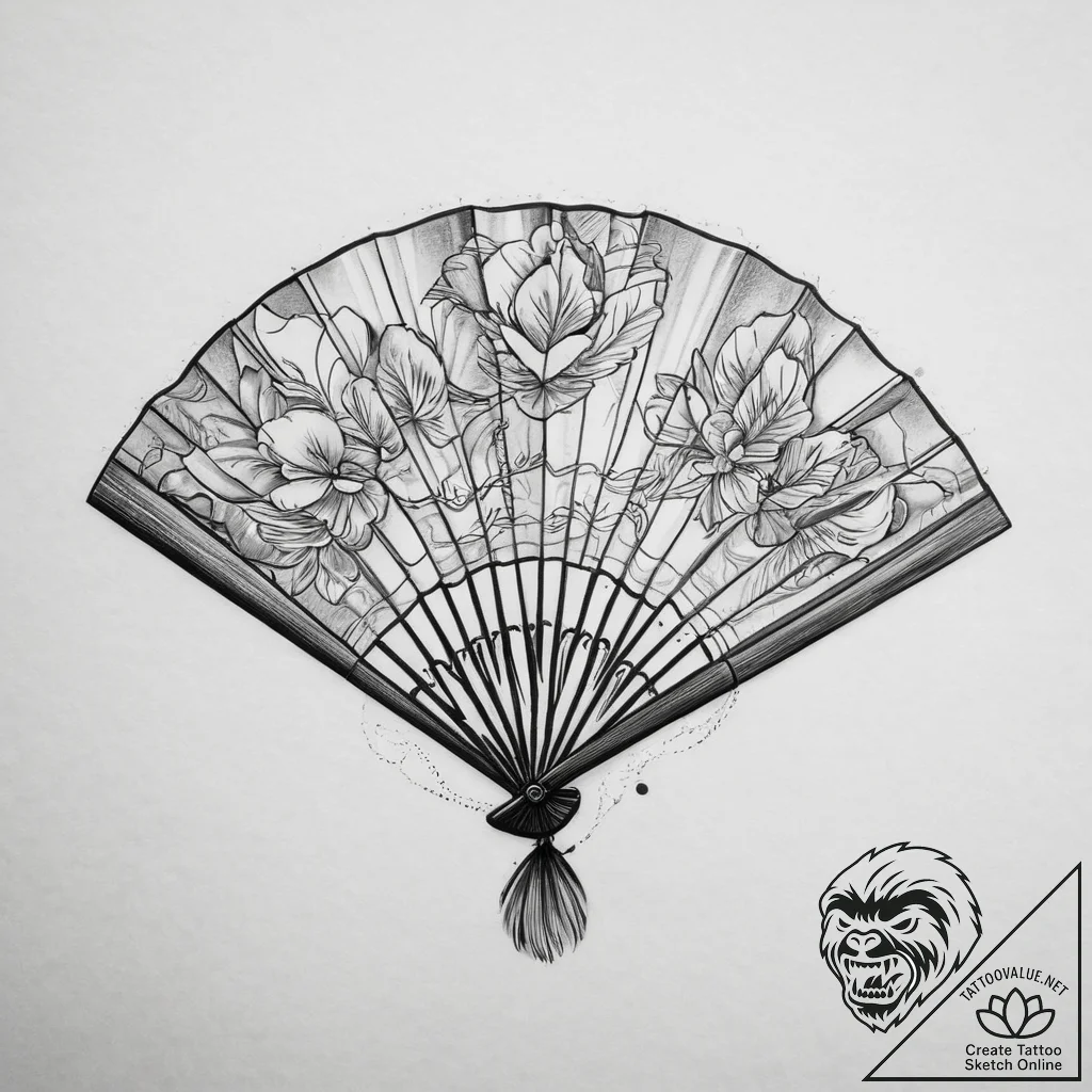 Tattoo sketch elegant fan, ink illustration f... - tattoo sketch (№1757228826_0, 07.09.2025 07:07) — tattoovalue.net