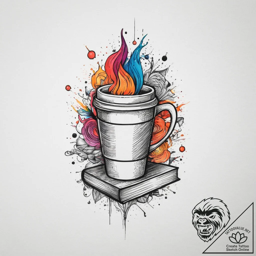 Tattoo sketch coffee cup and a book, tattoo l... - tattoo sketch (№1757231614_0, 07.09.2025 07:53) — tattoovalue.net
