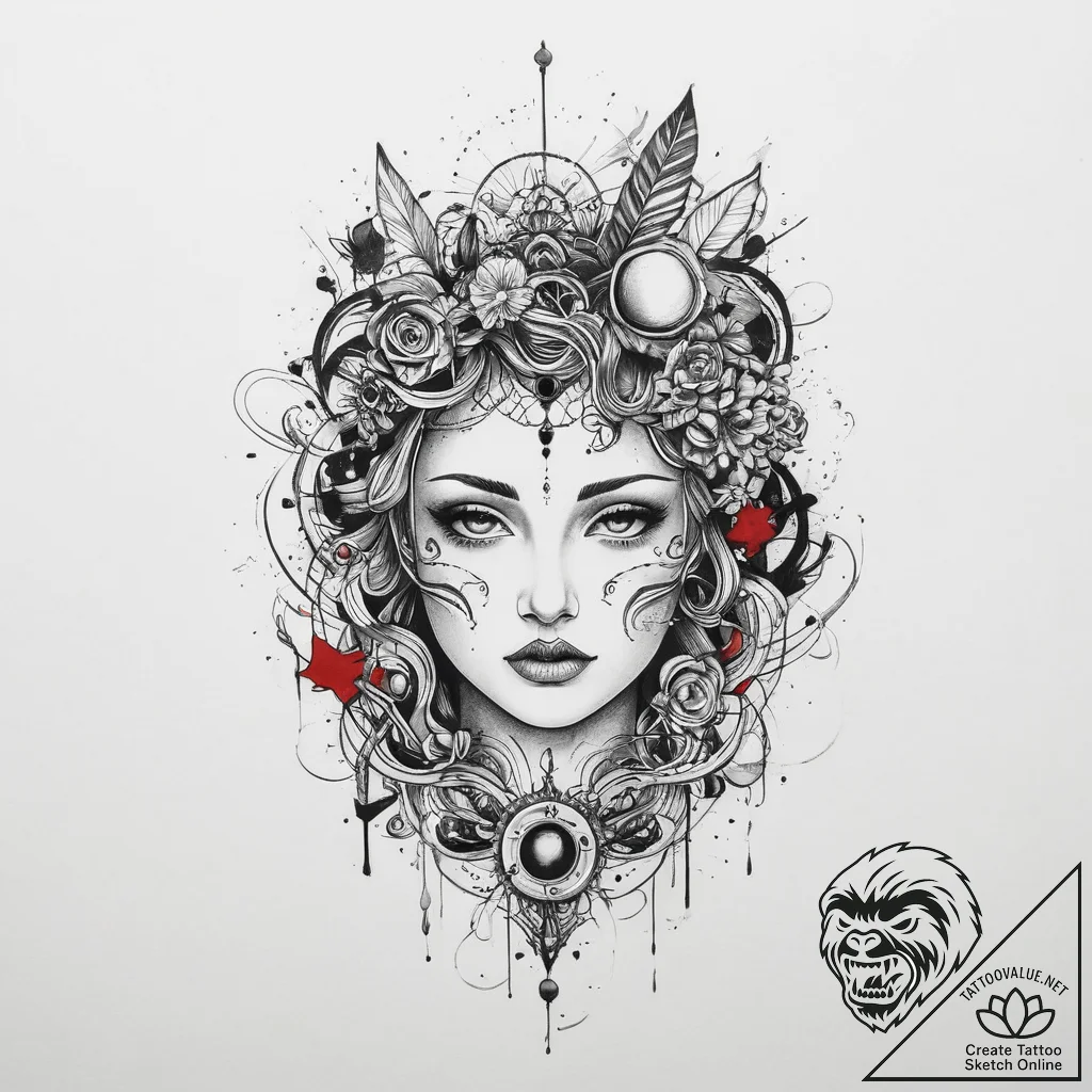 Tattoo sketch mystical entity, tattoo flash s... - tattoo sketch (№1757231816_0, 07.09.2025 07:56) — tattoovalue.net