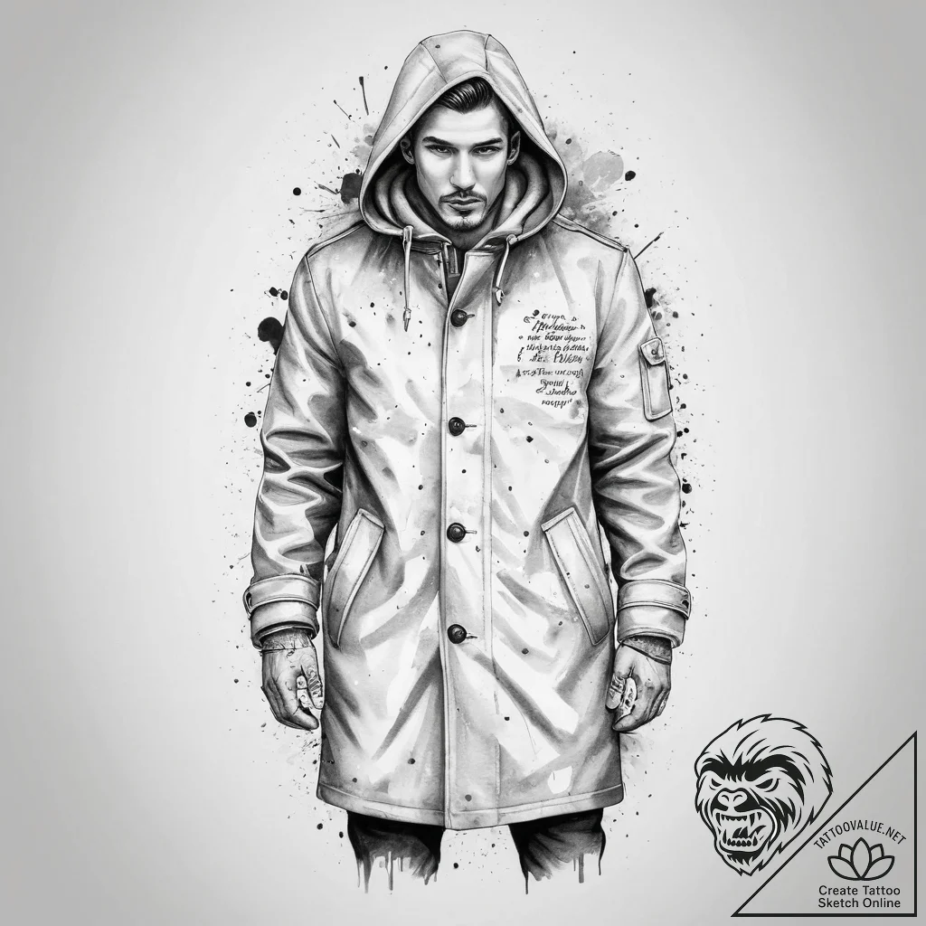 Tattoo sketch duffel coat with a quote, artis... - tattoo sketch (№1757232408_0, 07.09.2025 08:06) — tattoovalue.net