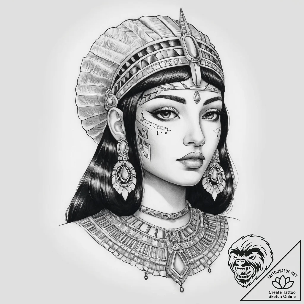 Tattoo sketch cleopatra portrait in a neo-tra... - tattoo sketch (№1757233006_0, 07.09.2025 08:16) — tattoovalue.net